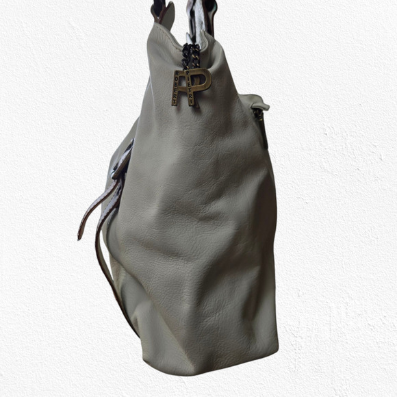 Y2K Robert Pietri White Tan Pebbled Genuine Leather Spacious Tote Shoulder Bag - Picture 6 of 12
